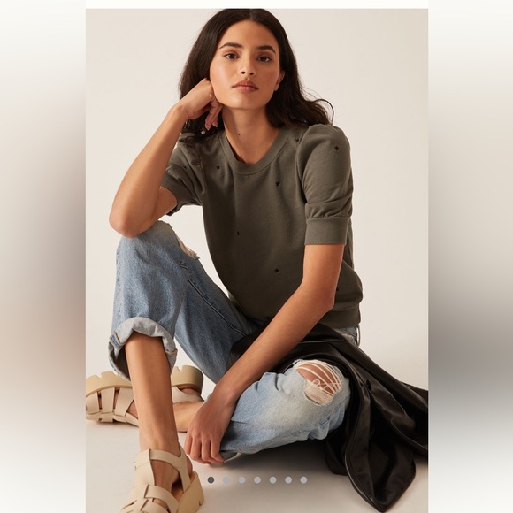 Anthropologie T.La Puff Sleeve Pullover Short Sleeve Sweatshirt XSP - Picture 2 of 6